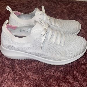 White Sparkle Skechers Wide Fit Memory Foam Sneakers